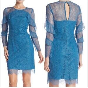 nanette Nanette Lepore Poetic Love Blue Ruffle Trim Lace Shift Dress Sz 6